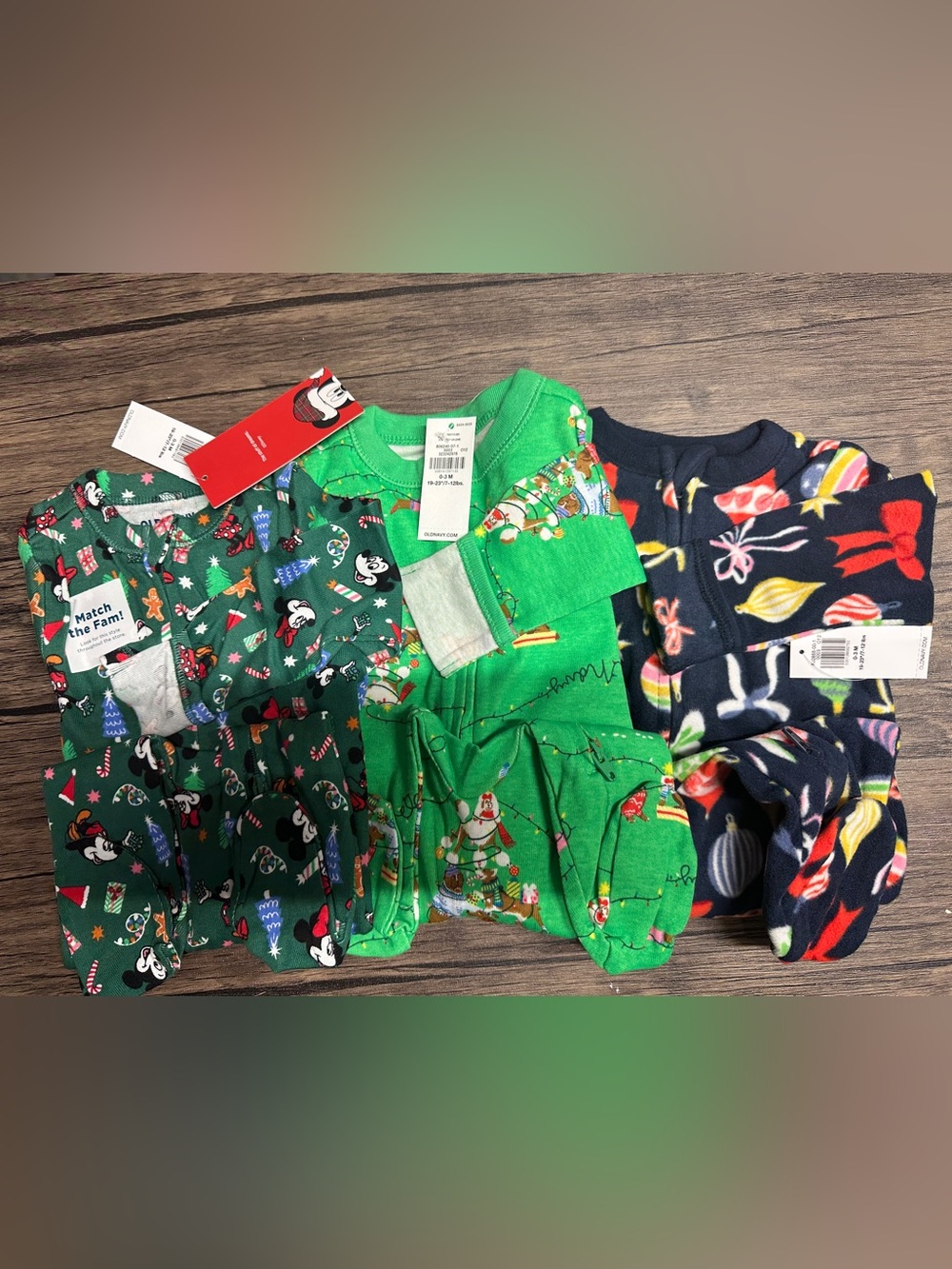 Old Navy Kids Holiday Pajama Set Trio - Green & Navy Prints 0-3mos